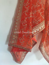 Full embroidered Orange organza dupatta with border. Sabyasachi inspired Indian wedding dupatta heavy chunri - Neel Creations By Saanvi