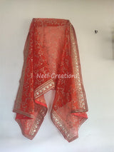 Full embroidered Orange organza dupatta with border. Sabyasachi inspired Indian wedding dupatta heavy chunri - Neel Creations By Saanvi