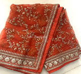 Full embroidered Orange organza dupatta with border. Sabyasachi inspired Indian wedding dupatta heavy chunri - Neel Creations By Saanvi