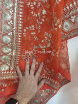 Full embroidered Orange organza dupatta with border. Sabyasachi inspired Indian wedding dupatta heavy chunri - Neel Creations By Saanvi