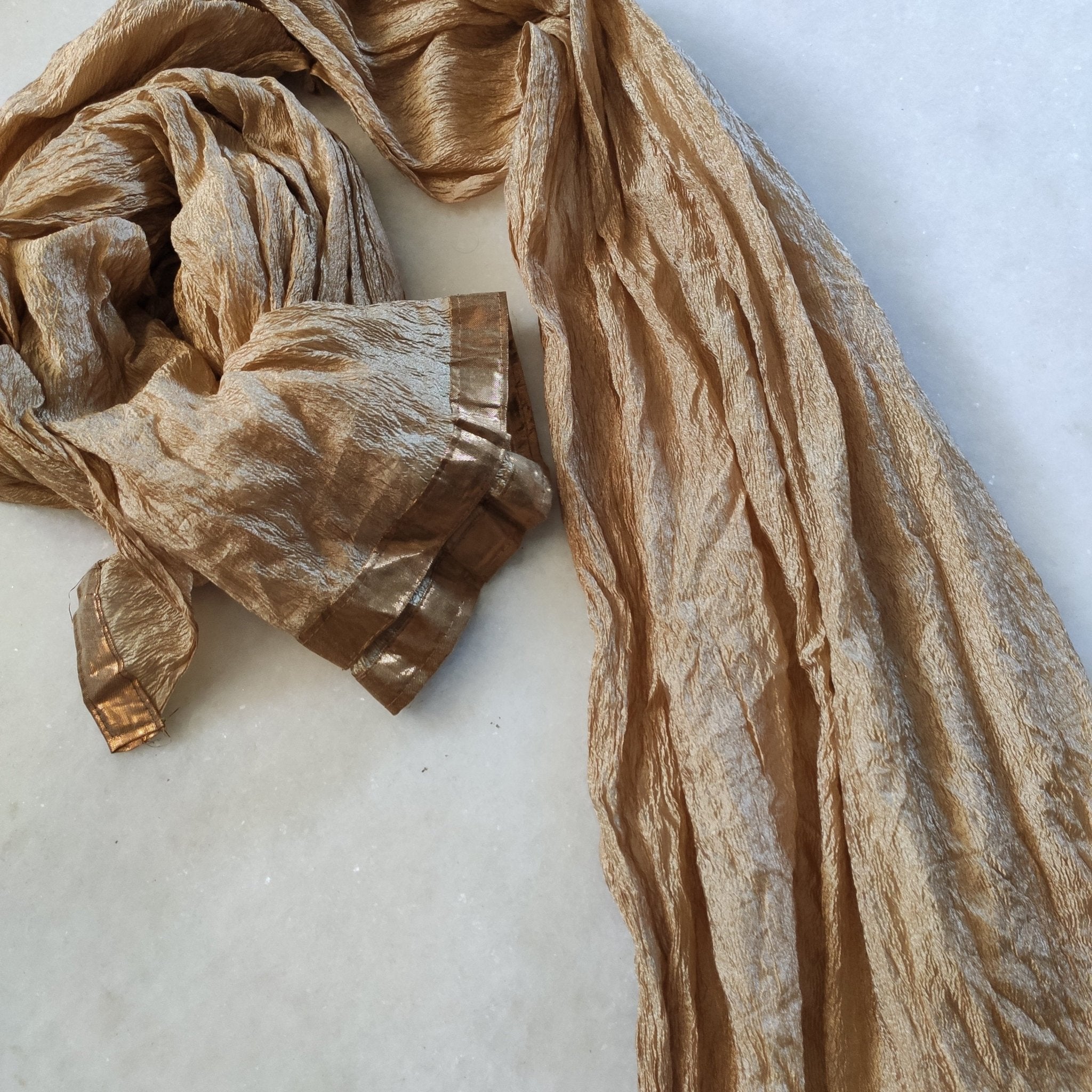 Gold crush dupatta stole. Long neck wrap - Neel Creations By Saanvi