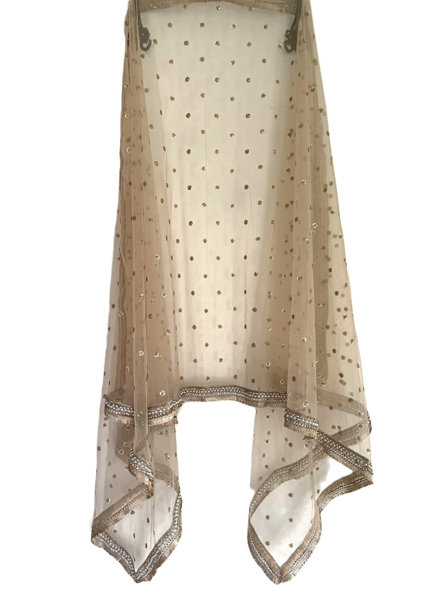 Golden Dupatta. Net with all over sequins designer dupatta fringe border. - Neel Creations By Saanvi