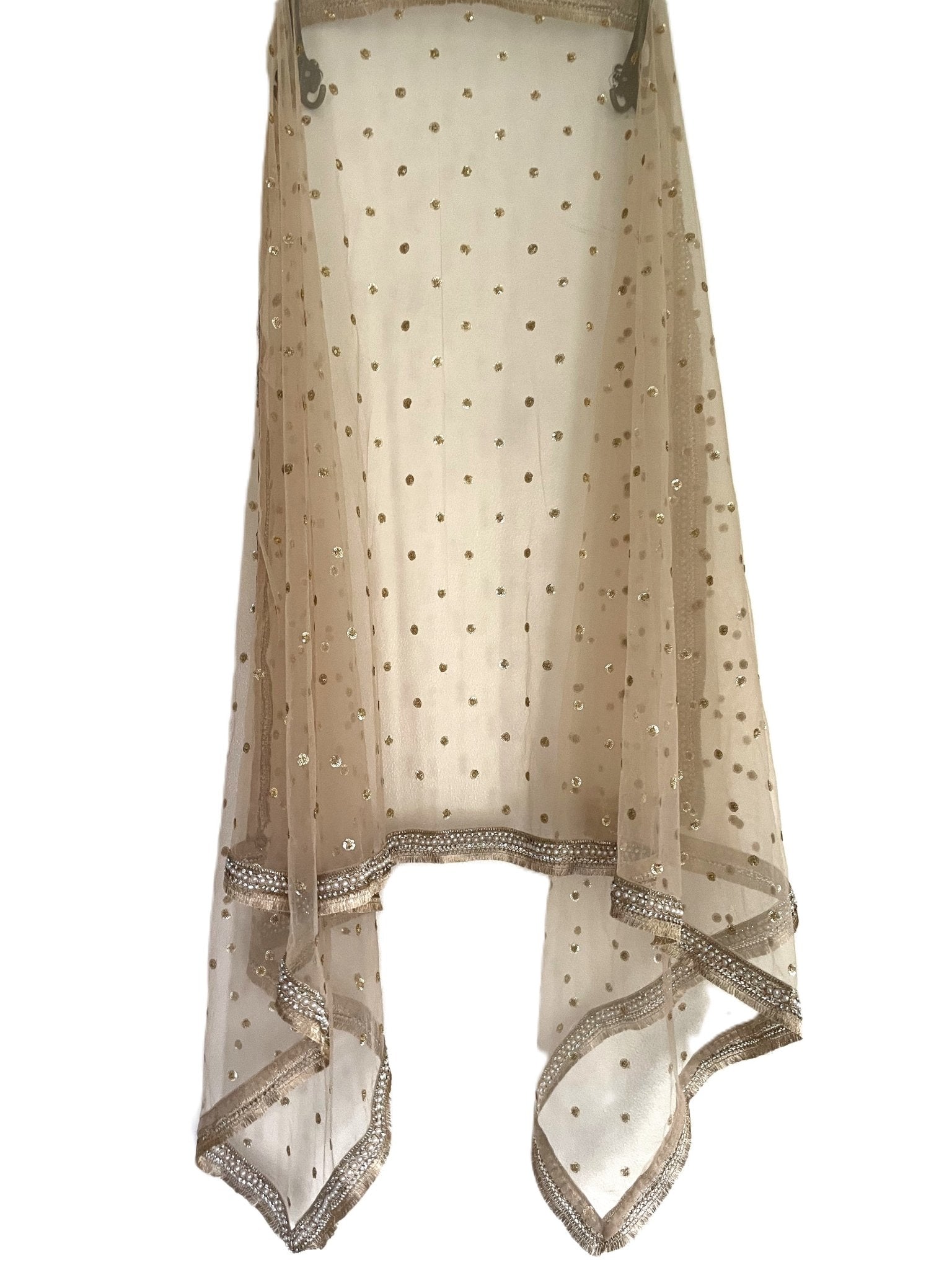 Golden Dupatta. Net with all over sequins designer dupatta fringe border. - Neel Creations By Saanvi