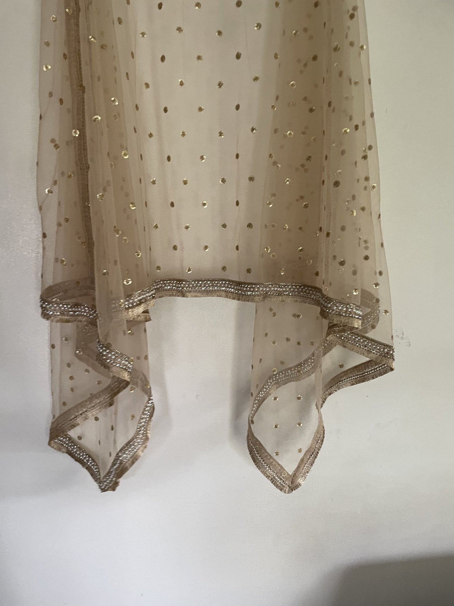 Golden Dupatta. Net with all over sequins designer dupatta fringe border. - Neel Creations By Saanvi