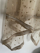 Golden Dupatta. Net with all over sequins designer dupatta fringe border. - Neel Creations By Saanvi