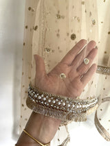 Golden Dupatta. Net with all over sequins designer dupatta fringe border. - Neel Creations By Saanvi