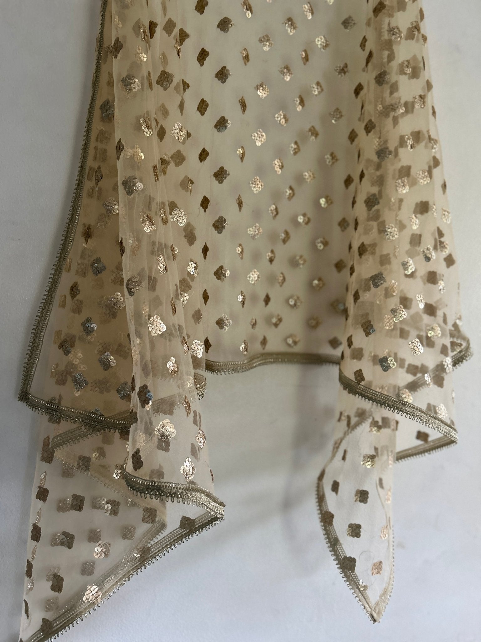 Golden Indian Dupatta party wear | Long net embroidered scarf | Punjabi dress dupattas with sequin embroidery for lehenga | Dupatta - Neel Creations By Saanvi