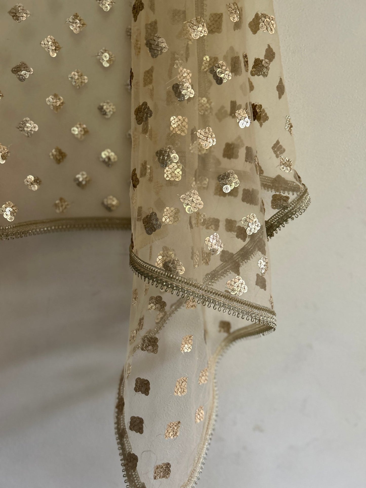 Golden Indian Dupatta party wear | Long net embroidered scarf | Punjabi dress dupattas with sequin embroidery for lehenga | Dupatta - Neel Creations By Saanvi
