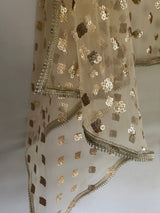 Golden Indian Dupatta party wear | Long net embroidered scarf | Punjabi dress dupattas with sequin embroidery for lehenga | Dupatta - Neel Creations By Saanvi