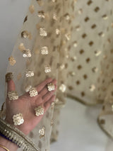 Golden Indian Dupatta party wear | Long net embroidered scarf | Punjabi dress dupattas with sequin embroidery for lehenga | Dupatta - Neel Creations By Saanvi
