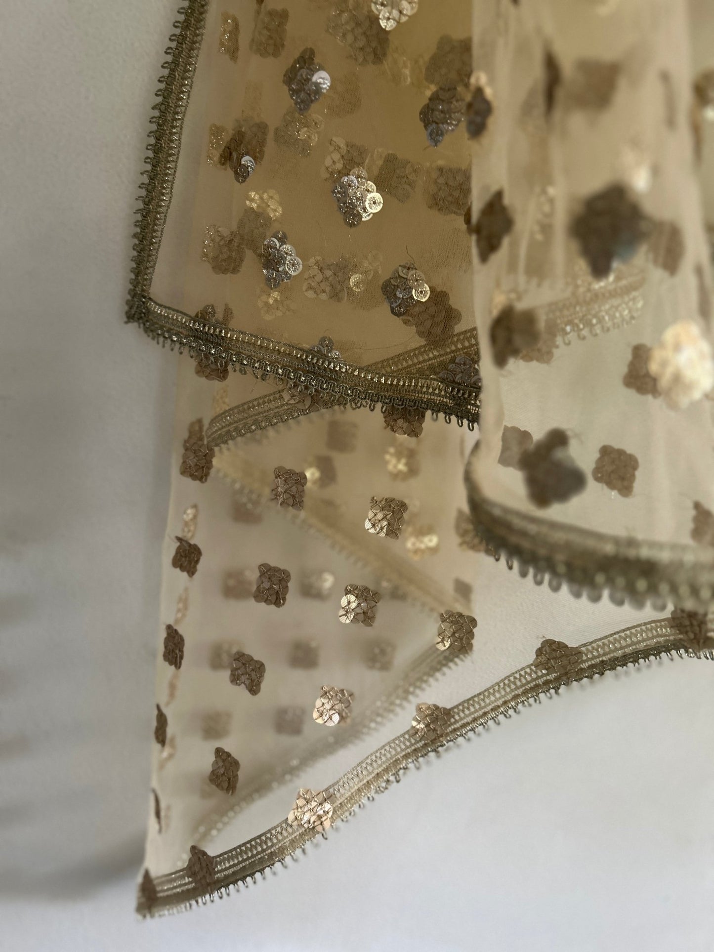 Golden Indian Dupatta party wear | Long net embroidered scarf | Punjabi dress dupattas with sequin embroidery for lehenga | Dupatta - Neel Creations By Saanvi