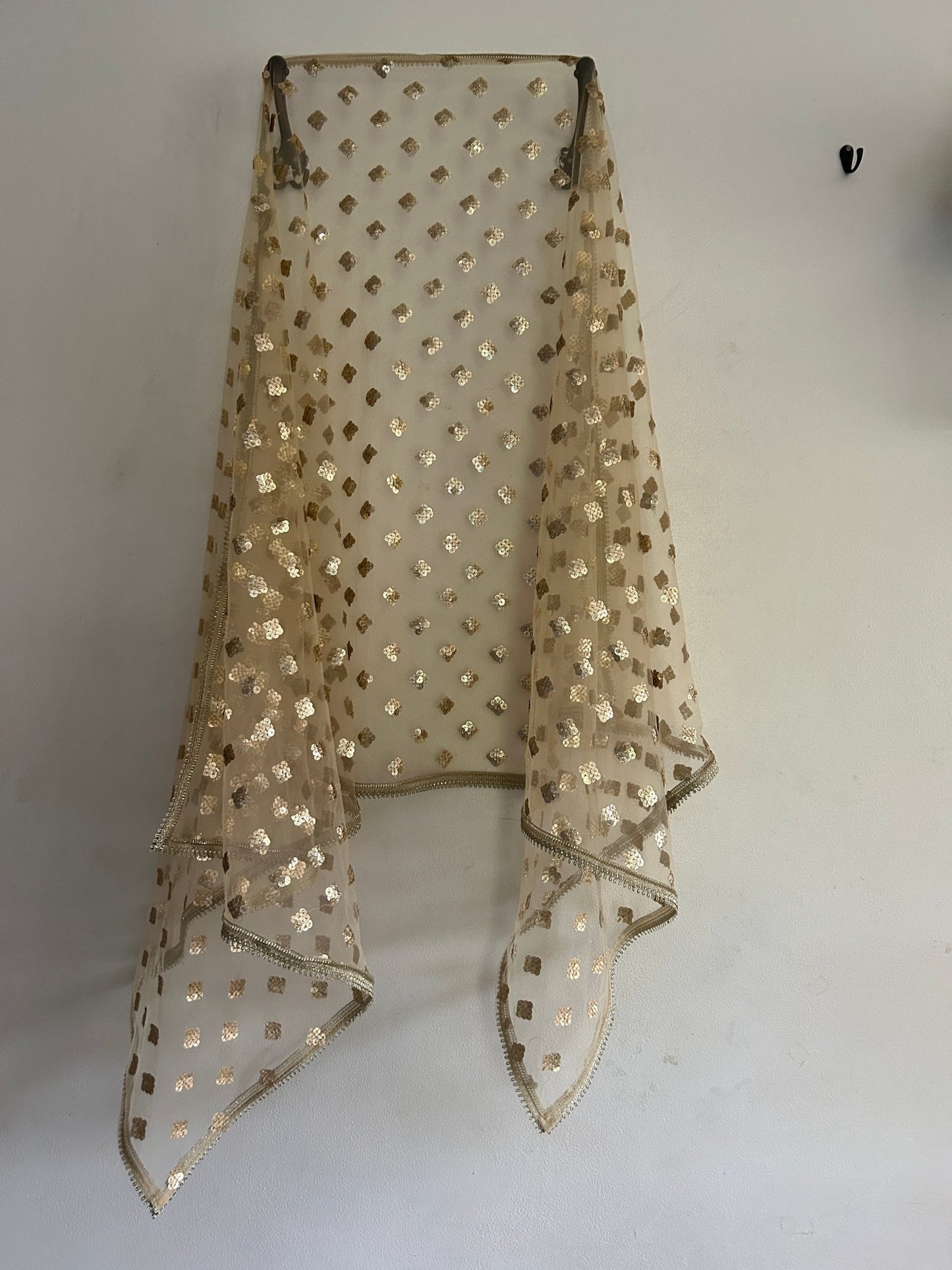 Golden Indian Dupatta party wear | Long net embroidered scarf | Punjabi dress dupattas with sequin embroidery for lehenga | Dupatta - Neel Creations By Saanvi