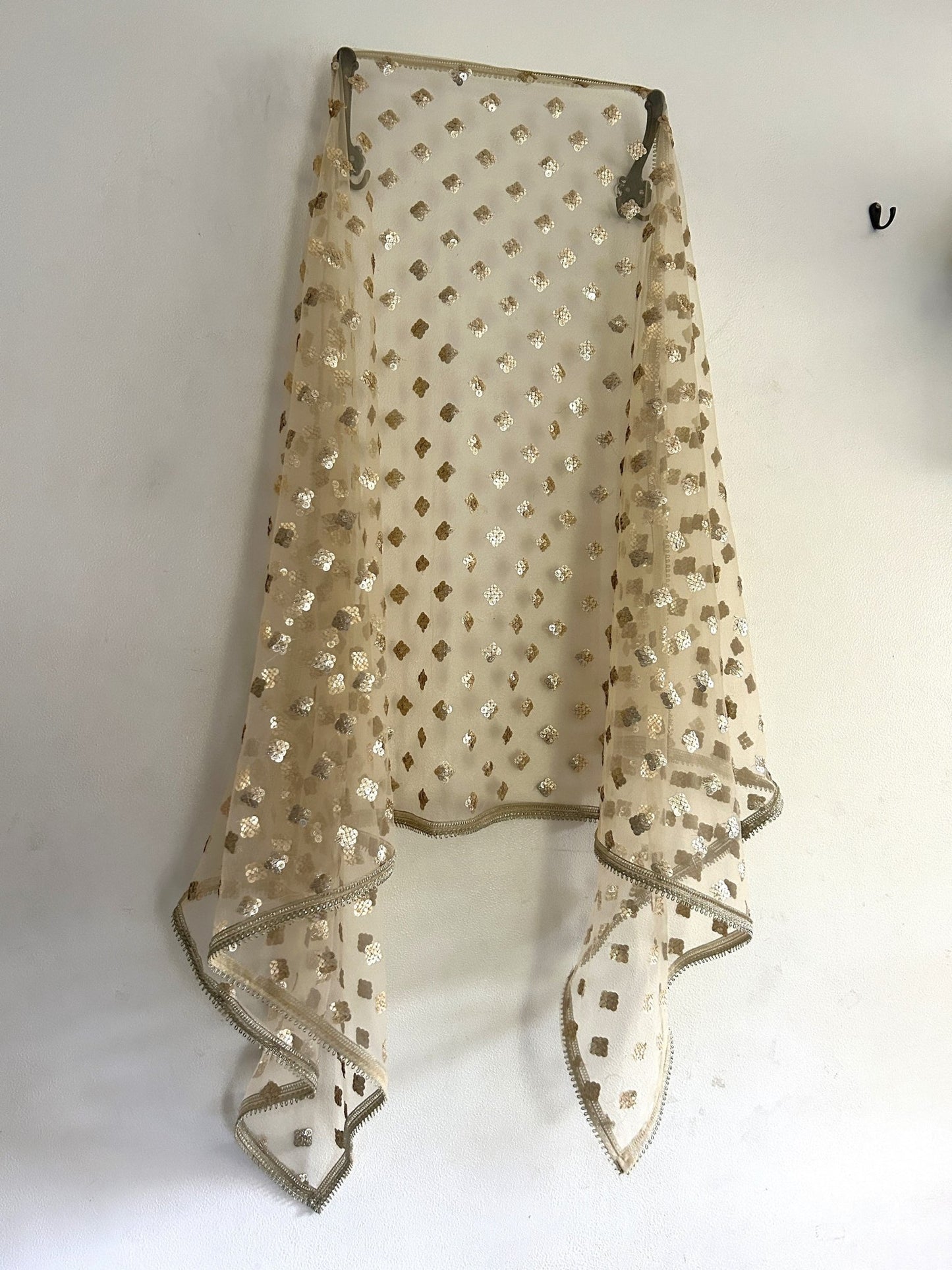 Golden Indian Dupatta party wear | Long net embroidered scarf | Punjabi dress dupattas with sequin embroidery for lehenga | Dupatta - Neel Creations By Saanvi