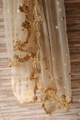 Golden Indian net dupatta with kundan border - Neel Creations By Saanvi