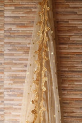 Golden Indian net dupatta with kundan border - Neel Creations By Saanvi