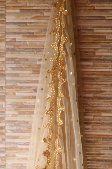 Golden Indian net dupatta with kundan border - Neel Creations By Saanvi
