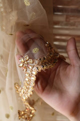 Golden Indian net dupatta with kundan border - Neel Creations By Saanvi