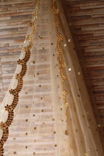 Golden Indian net dupatta with kundan border - Neel Creations By Saanvi