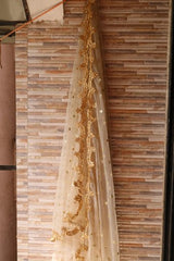 Golden Indian net dupatta with kundan border - Neel Creations By Saanvi