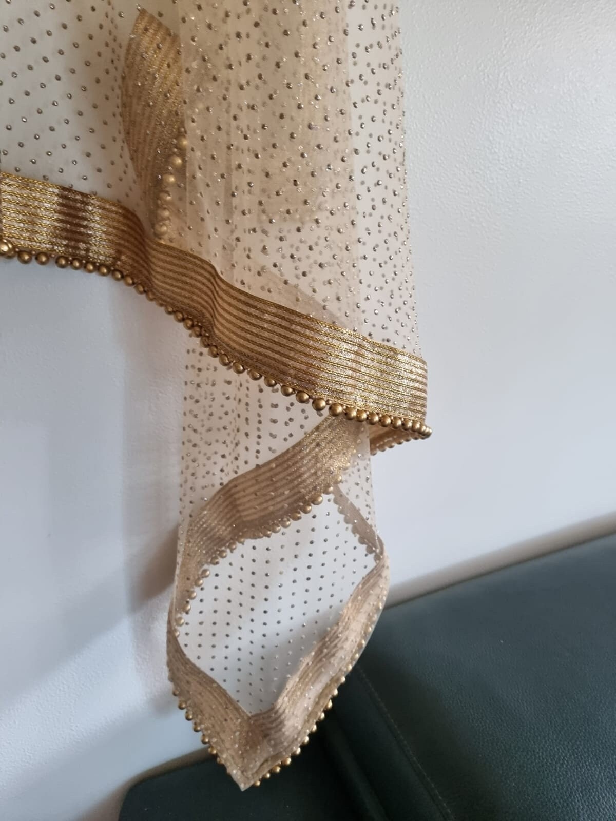 Golden net dupatta with beaded border. Indian dupatta for women with all over glitter dots - Neel Creations By Saanvi