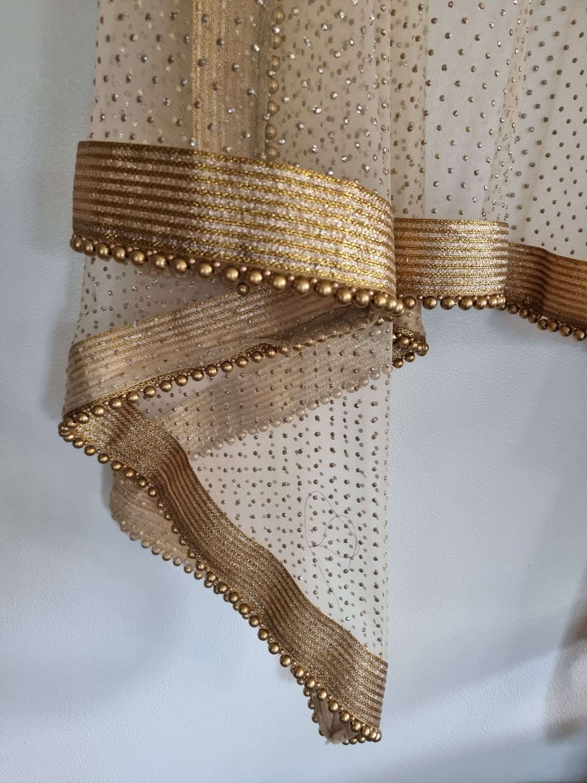 Golden net dupatta with beaded border. Indian dupatta for women with all over glitter dots - Neel Creations By Saanvi