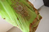 Green Indian dupatta with beaded border trim | Net dupatta | gold border dupatta for women. Embroidered wedding veil - Neel Creations By Saanvi