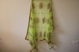 Green Indian dupatta with beaded border trim | Net dupatta | gold border dupatta for women. Embroidered wedding veil - Neel Creations By Saanvi