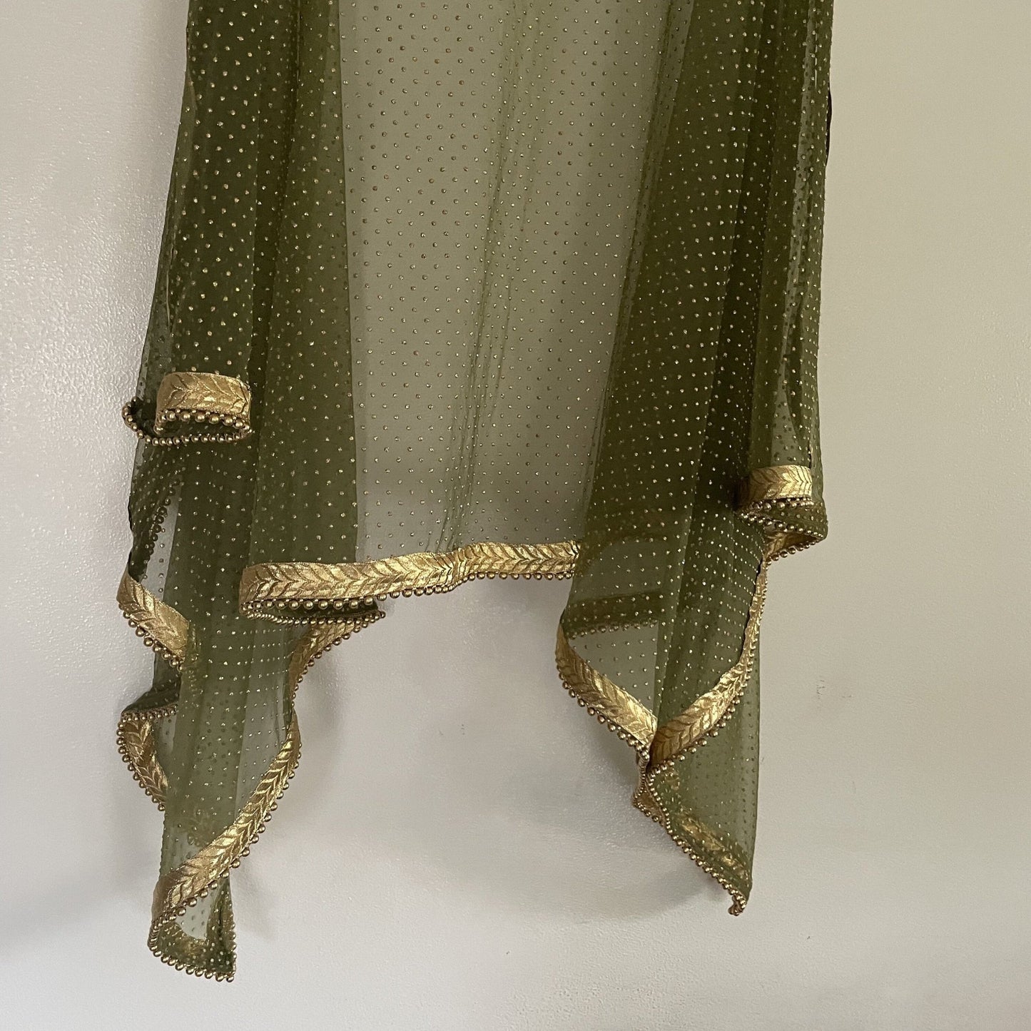 Green Net dupatta with golden beaded border | Indian dupatta | Bridal wedding veil scarf for women girls - Neel Creations By Saanvi