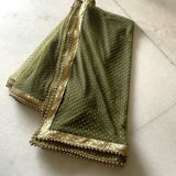 Green Net dupatta with golden beaded border | Indian dupatta | Bridal wedding veil scarf for women girls - Neel Creations By Saanvi