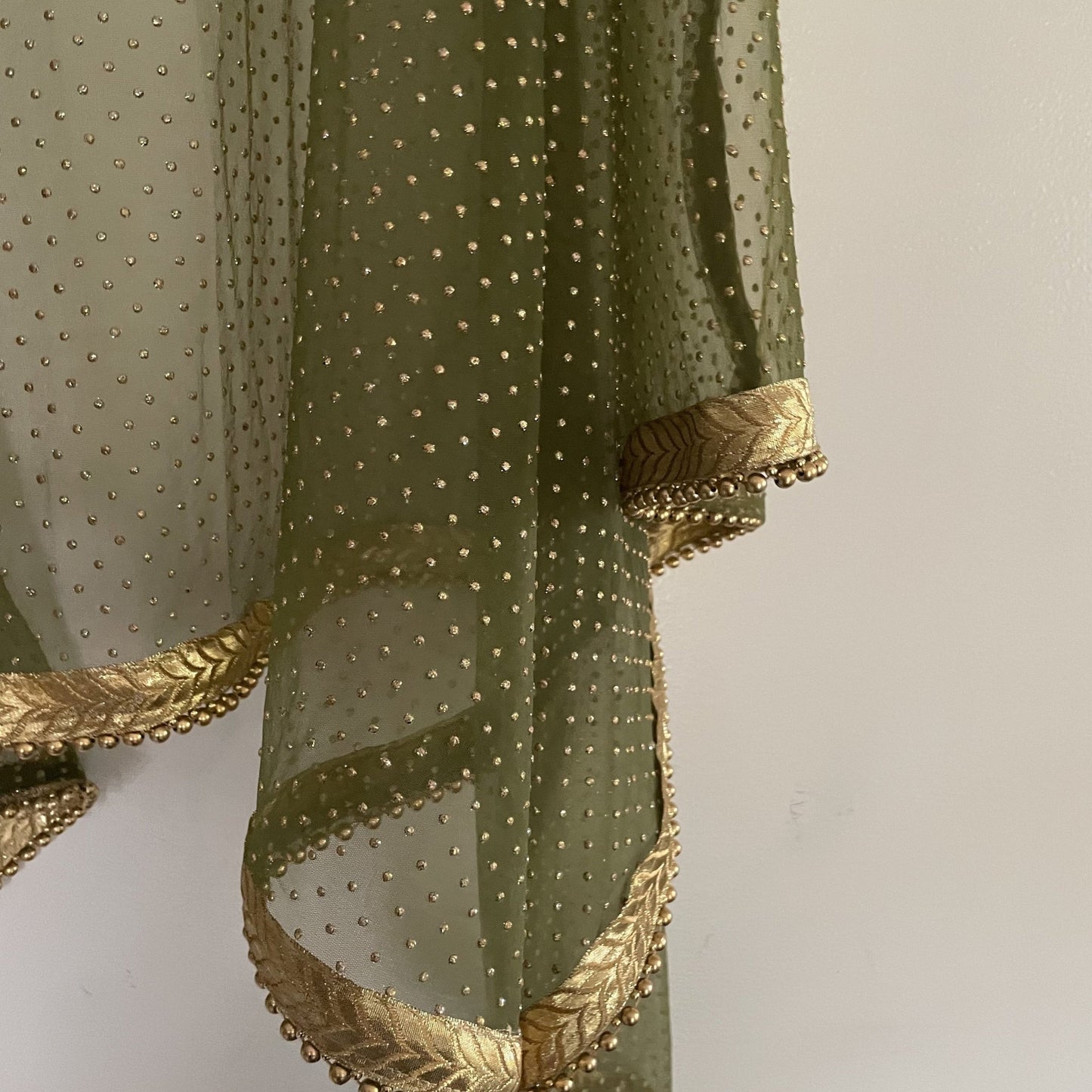 Green Net dupatta with golden beaded border | Indian dupatta | Bridal wedding veil scarf for women girls - Neel Creations By Saanvi