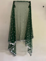 Green Net dupatta with silver mirror border | Indian dupatta | Bridal wedding veil scarf for women girls - Neel Creations By Saanvi