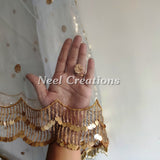Grey Net dupatta with side scallop embroidery for women beaded border dupatta veil scarf - Neel Creations By Saanvi