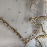 Grey Net dupatta with side scallop embroidery for women beaded border dupatta veil scarf - Neel Creations By Saanvi