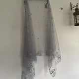 Grey Silver Dupatta with beaded silver border. Grey Indian dupatta. Net dupatta, Designer bridal dupatta for women. - Neel Creations By Saanvi