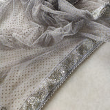 Grey Silver Dupatta with glitter dots. Mirror border dupatta - Grey Indian Net dupatta - Designer bridal veil for women. Beaded border. - Neel Creations By Saanvi