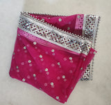 Hot pink Silver Dupatta Mirror border dupatta - fuchsia Indian Net dupatta - Designer bridal wedding veil for women. Beaded border. - Neel Creations By Saanvi