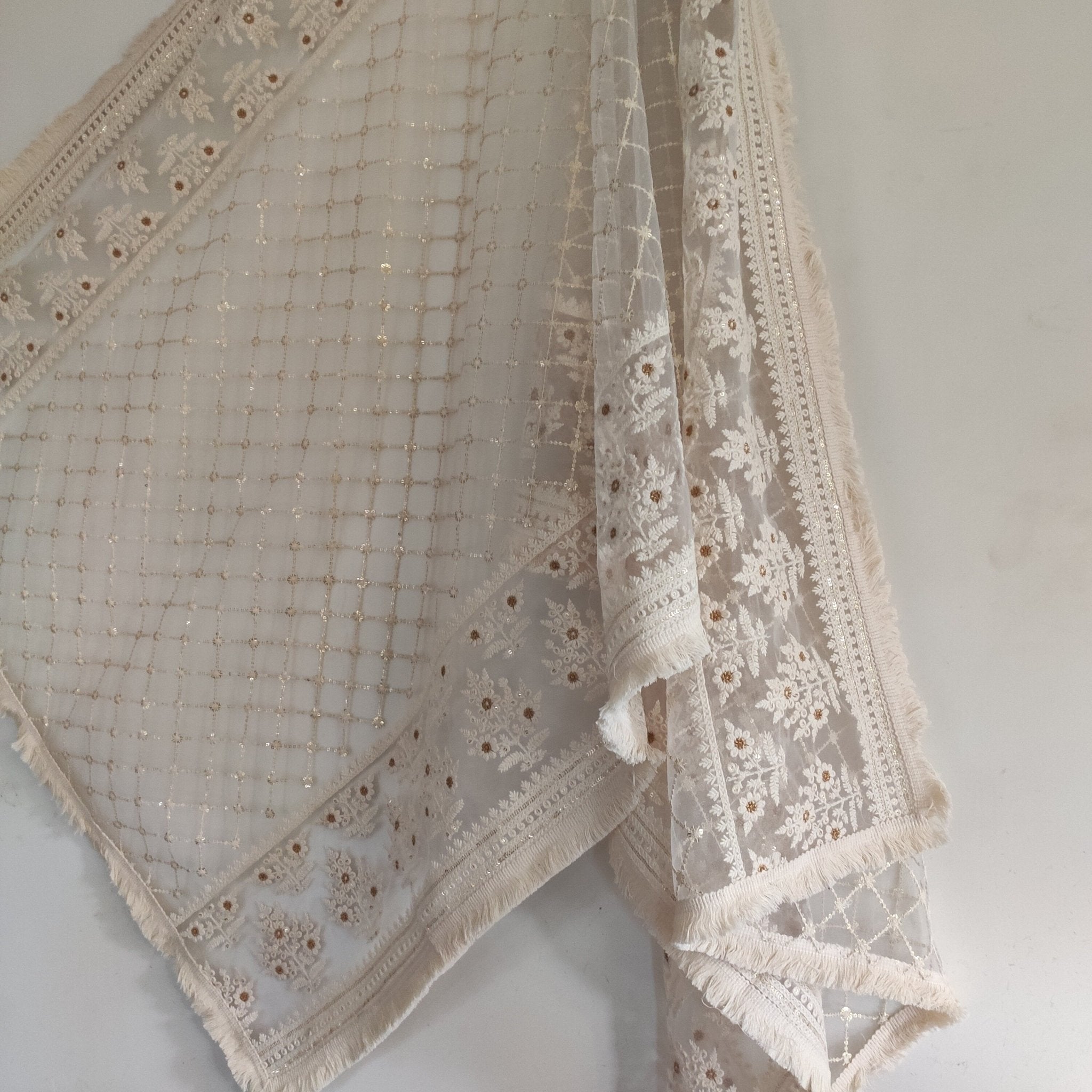 Indian Dupatta long net dyeable embroidered scarf Punjabi dress dupattas with chikankari embroidery for festival chunni lehenga stole - Neel Creations By Saanvi