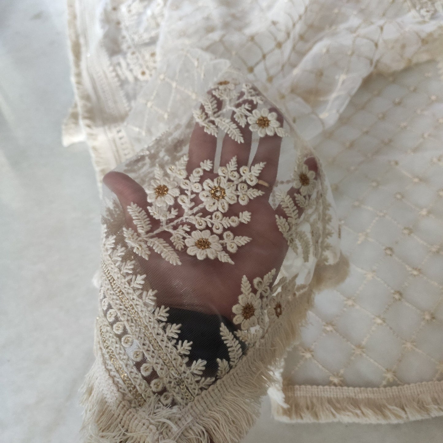 Indian Dupatta long net dyeable embroidered scarf Punjabi dress dupattas with chikankari embroidery for festival chunni lehenga stole - Neel Creations By Saanvi