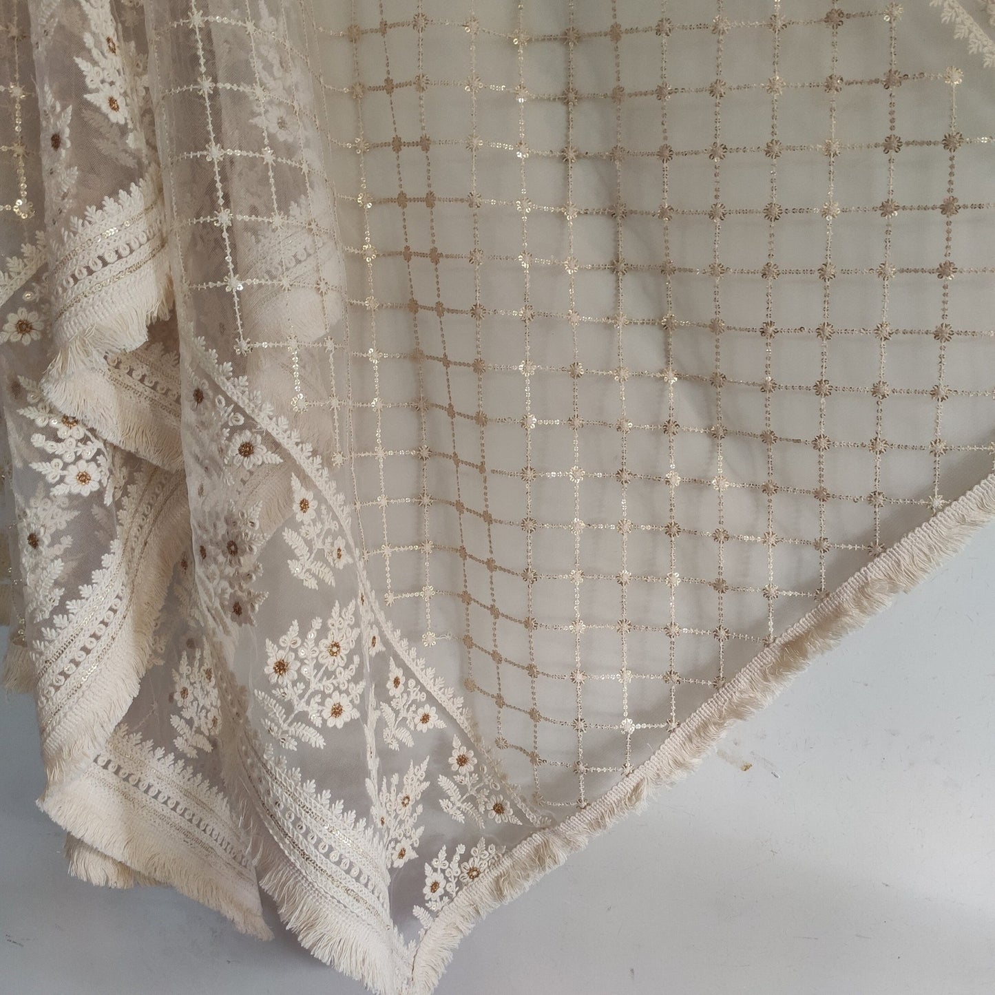 Indian Dupatta long net dyeable embroidered scarf Punjabi dress dupattas with chikankari embroidery for festival chunni lehenga stole - Neel Creations By Saanvi