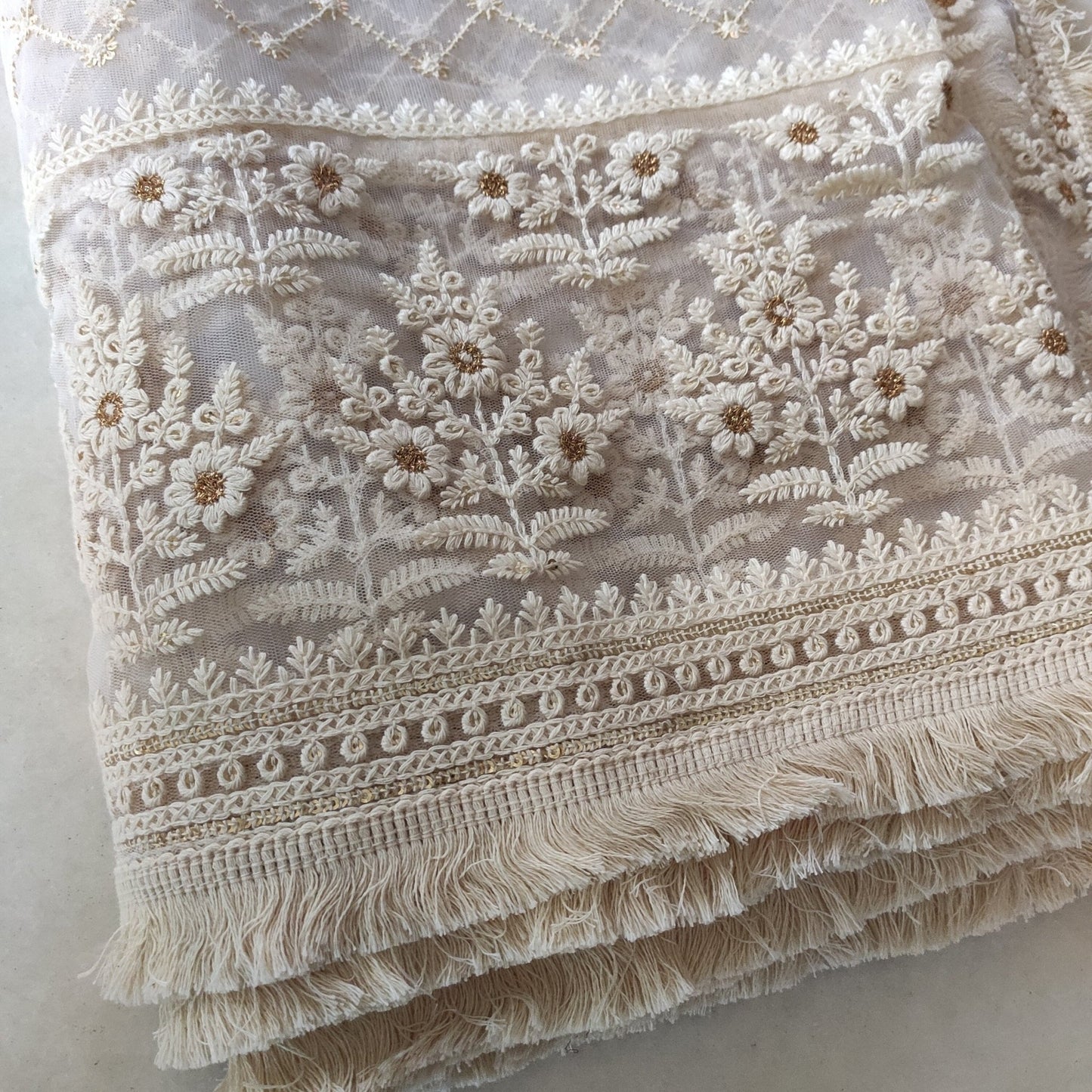 Indian Dupatta long net dyeable embroidered scarf Punjabi dress dupattas with chikankari embroidery for festival chunni lehenga stole - Neel Creations By Saanvi