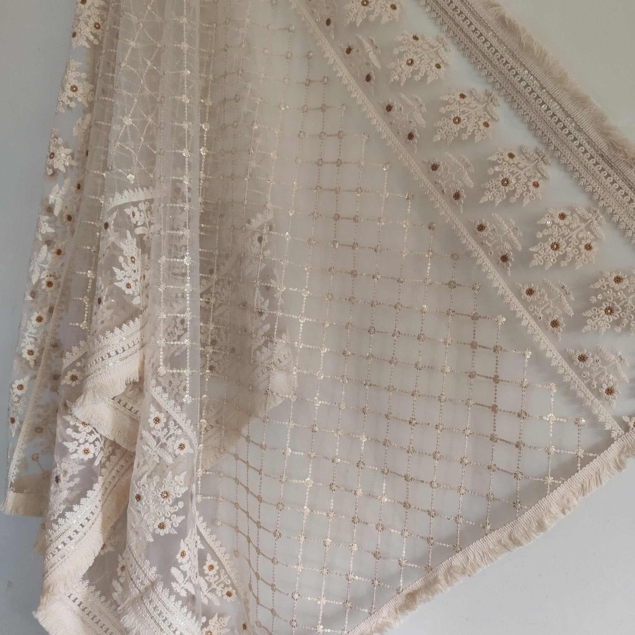 Indian Dupatta long net dyeable embroidered scarf Punjabi dress dupattas with chikankari embroidery for festival chunni lehenga stole - Neel Creations By Saanvi
