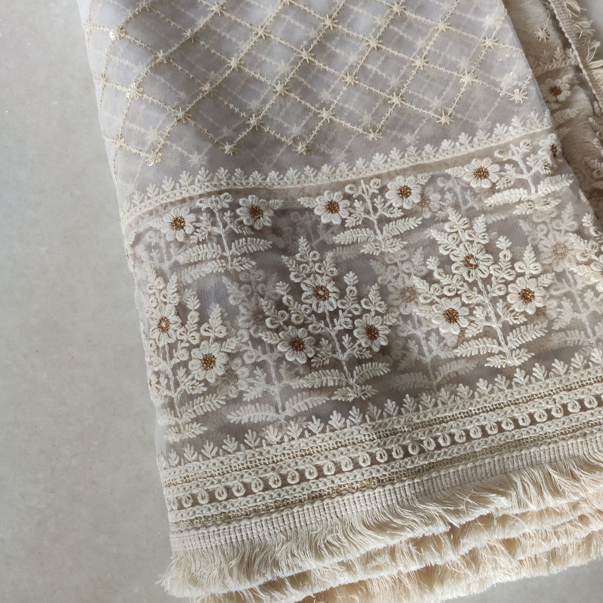 Indian Dupatta long net dyeable embroidered scarf Punjabi dress dupattas with chikankari embroidery for festival chunni lehenga stole - Neel Creations By Saanvi