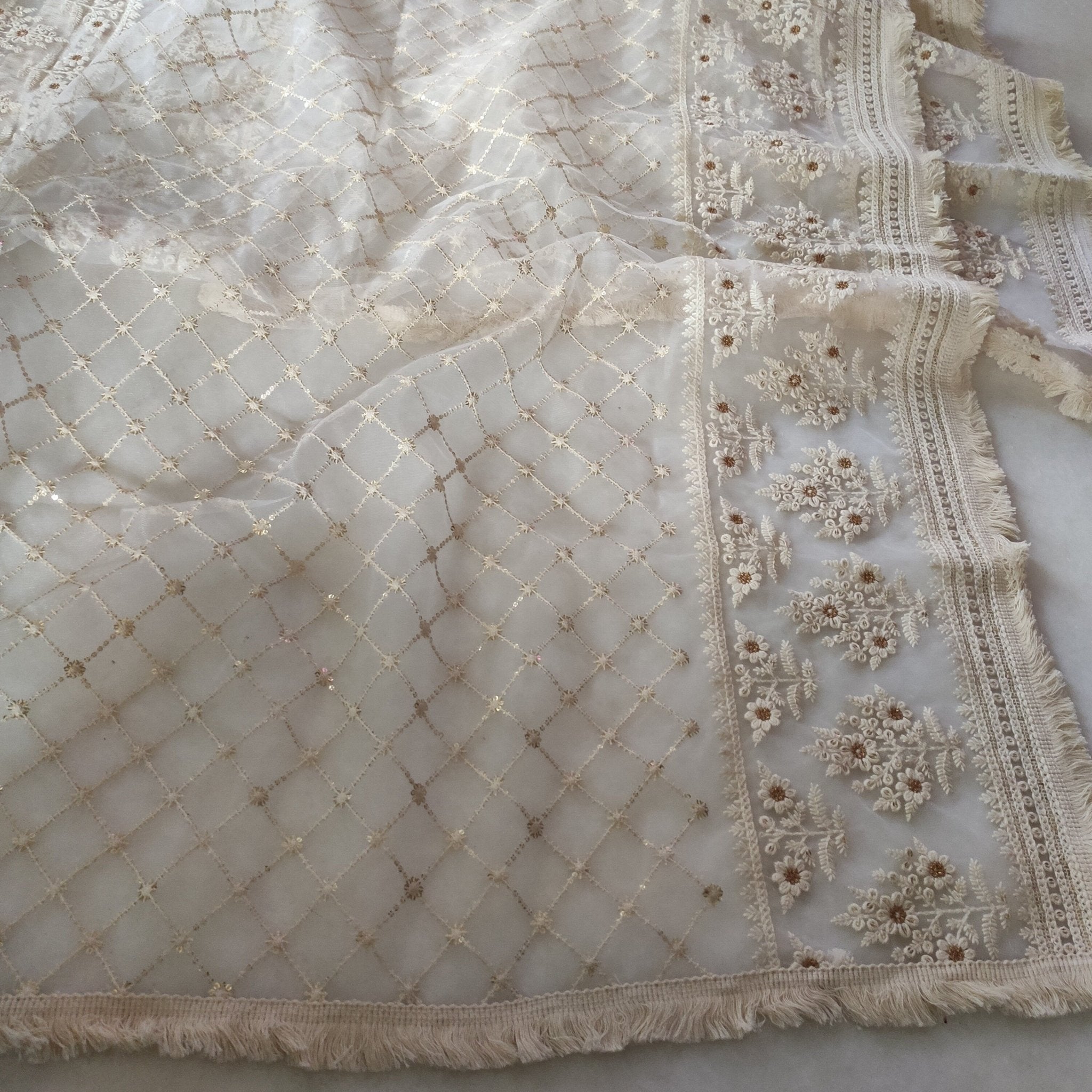 Indian Dupatta long net dyeable embroidered scarf Punjabi dress dupattas with chikankari embroidery for festival chunni lehenga stole - Neel Creations By Saanvi