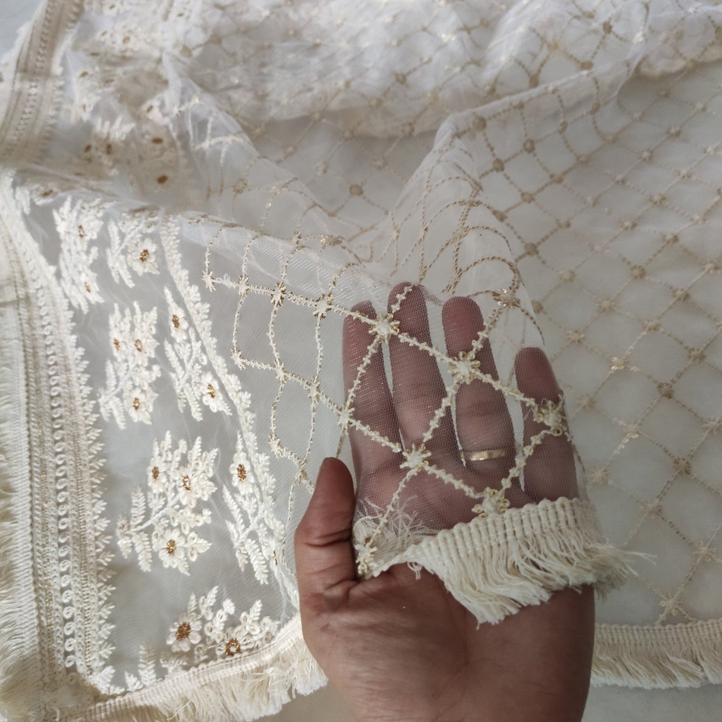 Indian Dupatta long net dyeable embroidered scarf Punjabi dress dupattas with chikankari embroidery for festival chunni lehenga stole - Neel Creations By Saanvi