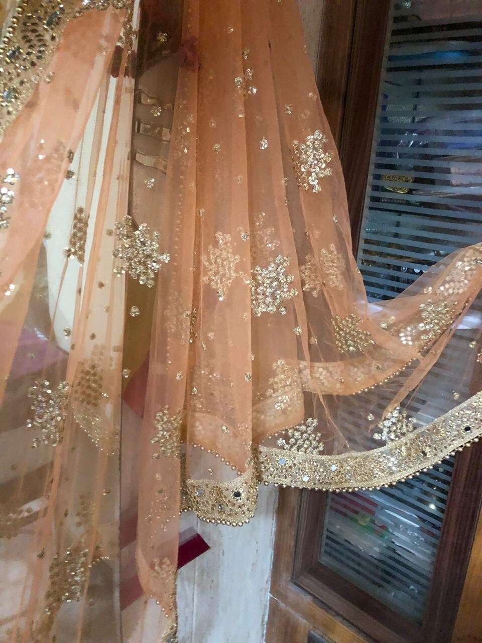 Indian Dupatta long net embroidered scarf Punjabi dress dupattas with zari embroidery for festival chunni lehenga stole - Neel Creations By Saanvi