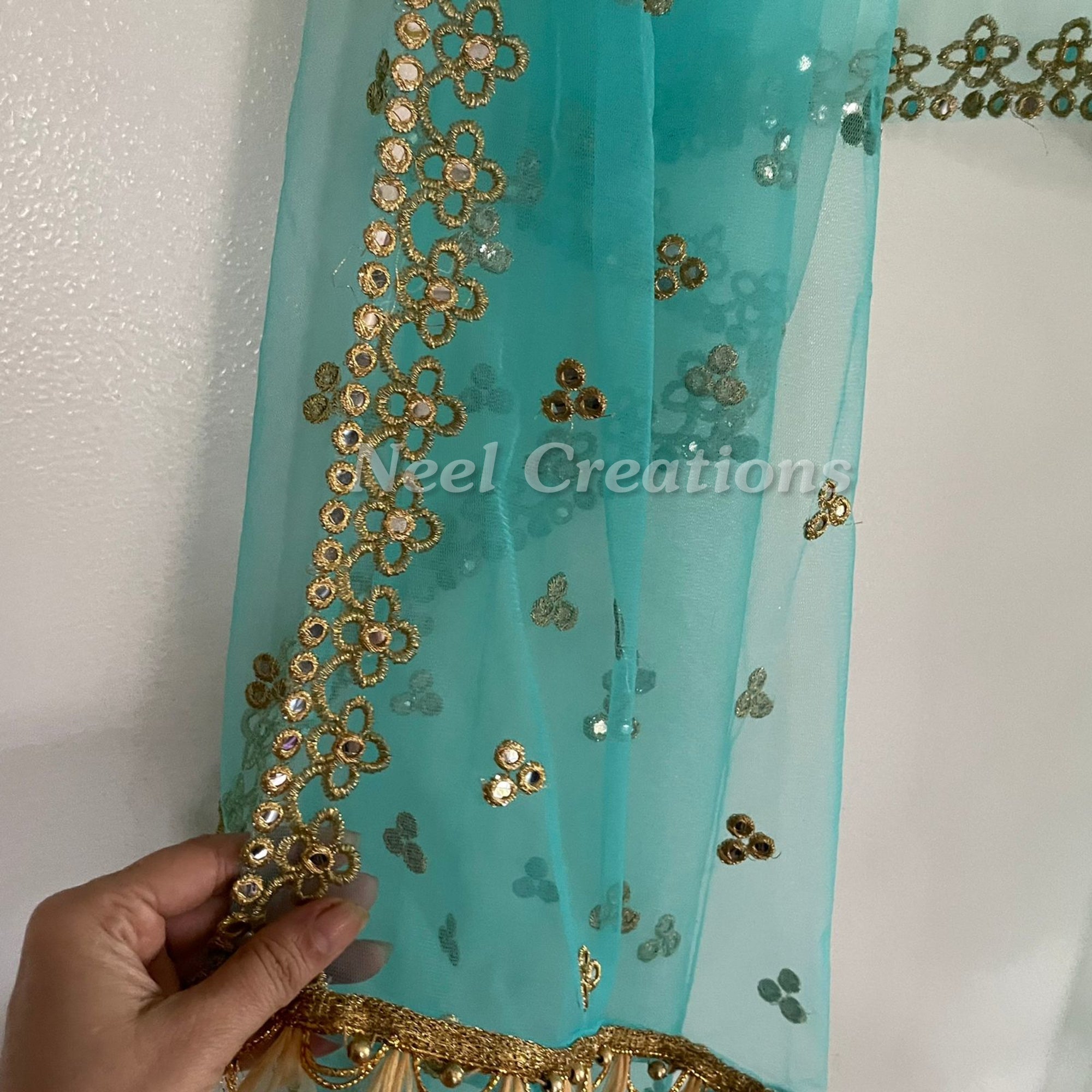 Indian Dupatta long net embroidered scarf Punjabi dress dupattas with zari embroidery for festival chunni lehenga stole - Neel Creations By Saanvi
