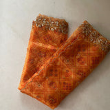 Indian dupatta printed bandhani organza sheer dupatta with beaded border embroidery scallop. - Neel Creations By Saanvi