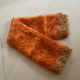 Indian dupatta printed bandhani organza sheer dupatta with beaded border embroidery scallop. - Neel Creations By Saanvi