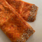 Indian dupatta printed bandhani organza sheer dupatta with beaded border embroidery scallop. - Neel Creations By Saanvi