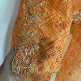 Indian dupatta printed bandhani organza sheer dupatta with beaded border embroidery scallop. - Neel Creations By Saanvi